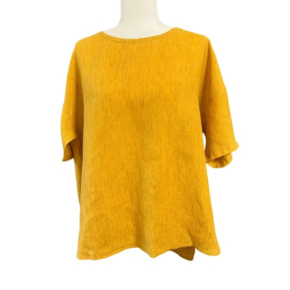 Eileen Fisher 100% Organic Linen Yellow Top XL Merigold Pristine - Picture 1 of 7